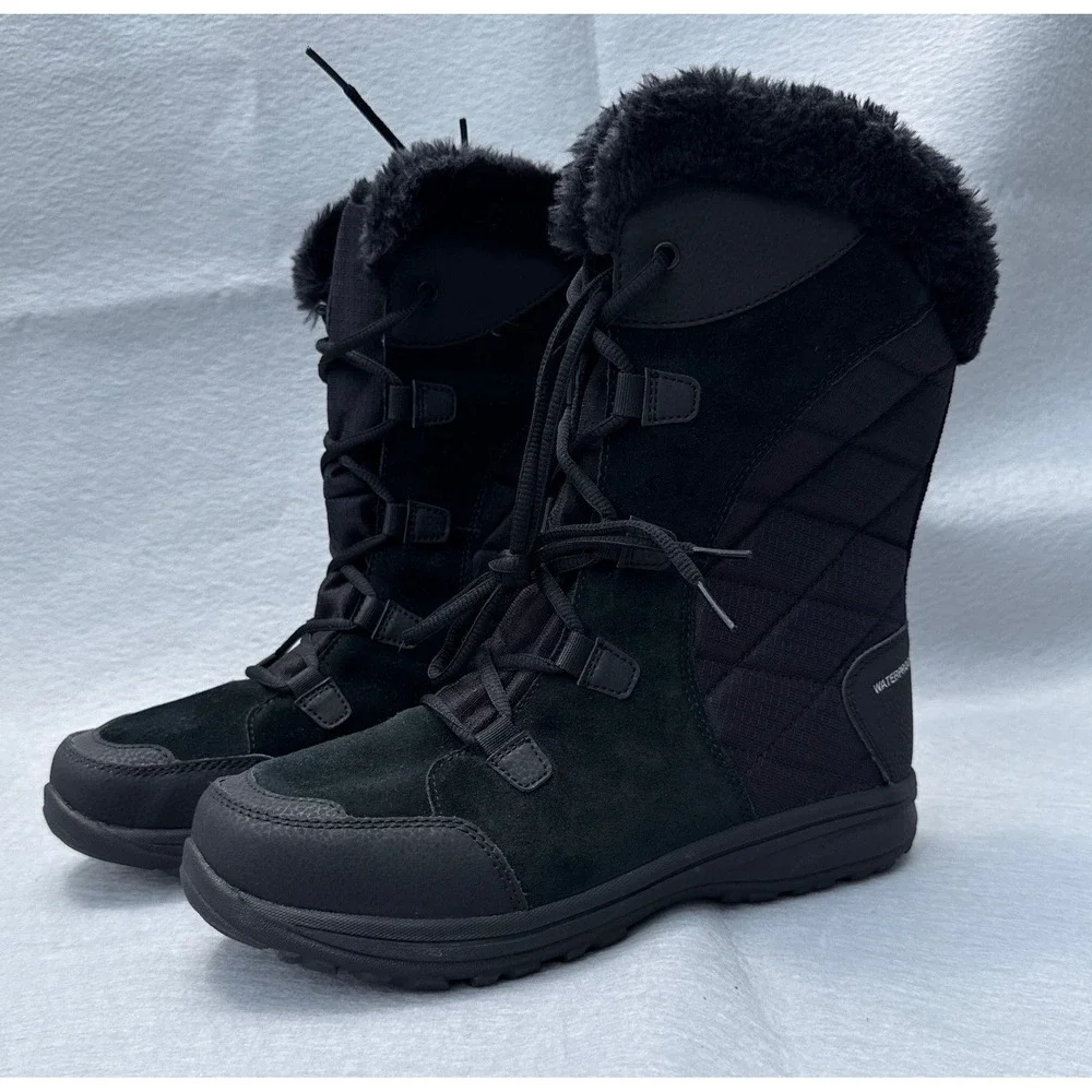 Columbia Ice Maiden II Winter Boots Womens 10 Black Waterproof Omni Grip Quilted